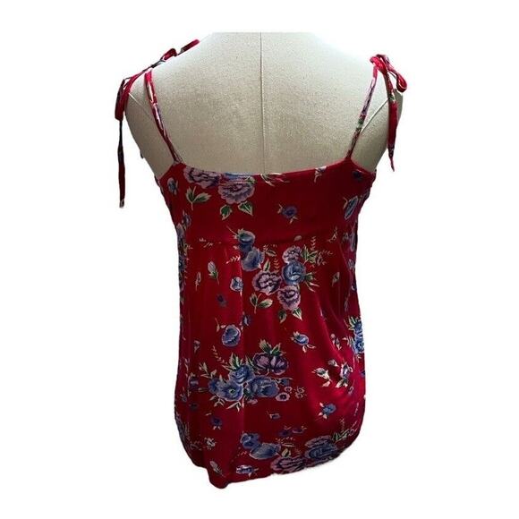 Free People Shoulder Ties Boho Red Multicolor Floral Sequin Beaded Tank Sz Med - Picture 10 of 16